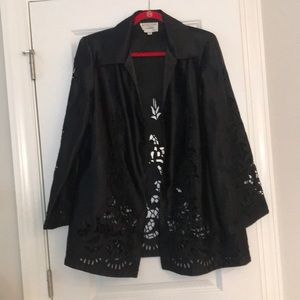 Black Intricate Cut-Out Jacket Blazer Plus Size